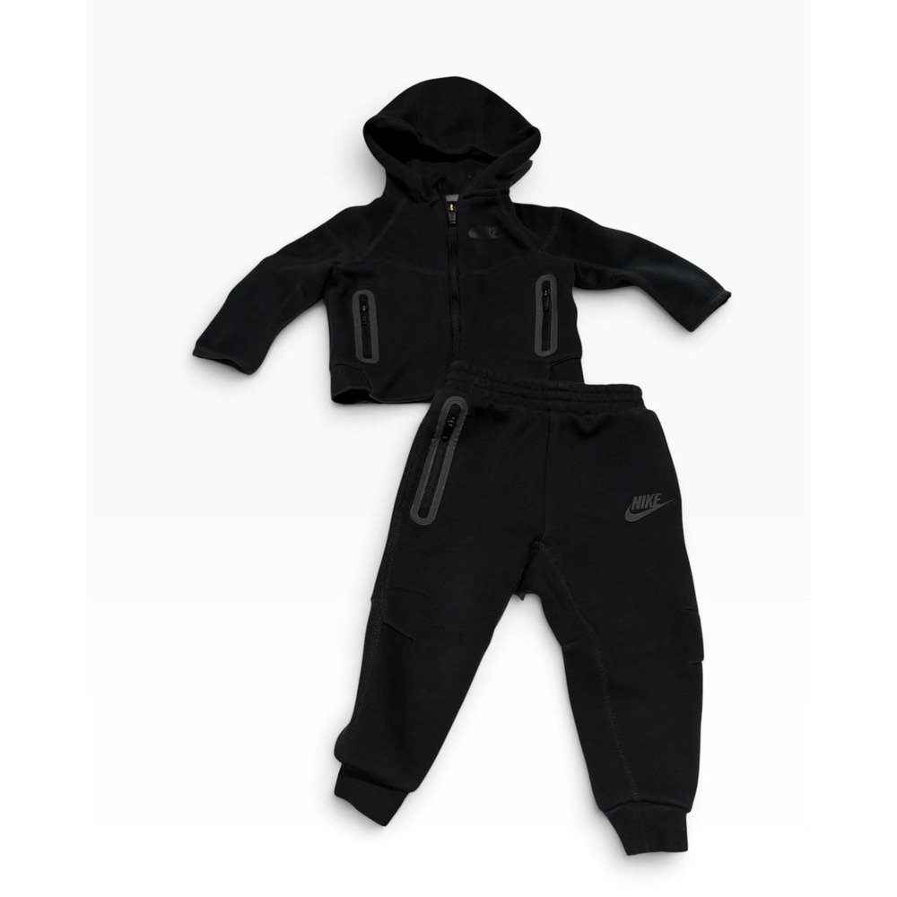 Nike Tech Fleece Toddler Tracksuit Full Zip Hoodie and Joggers Set Black 18M
